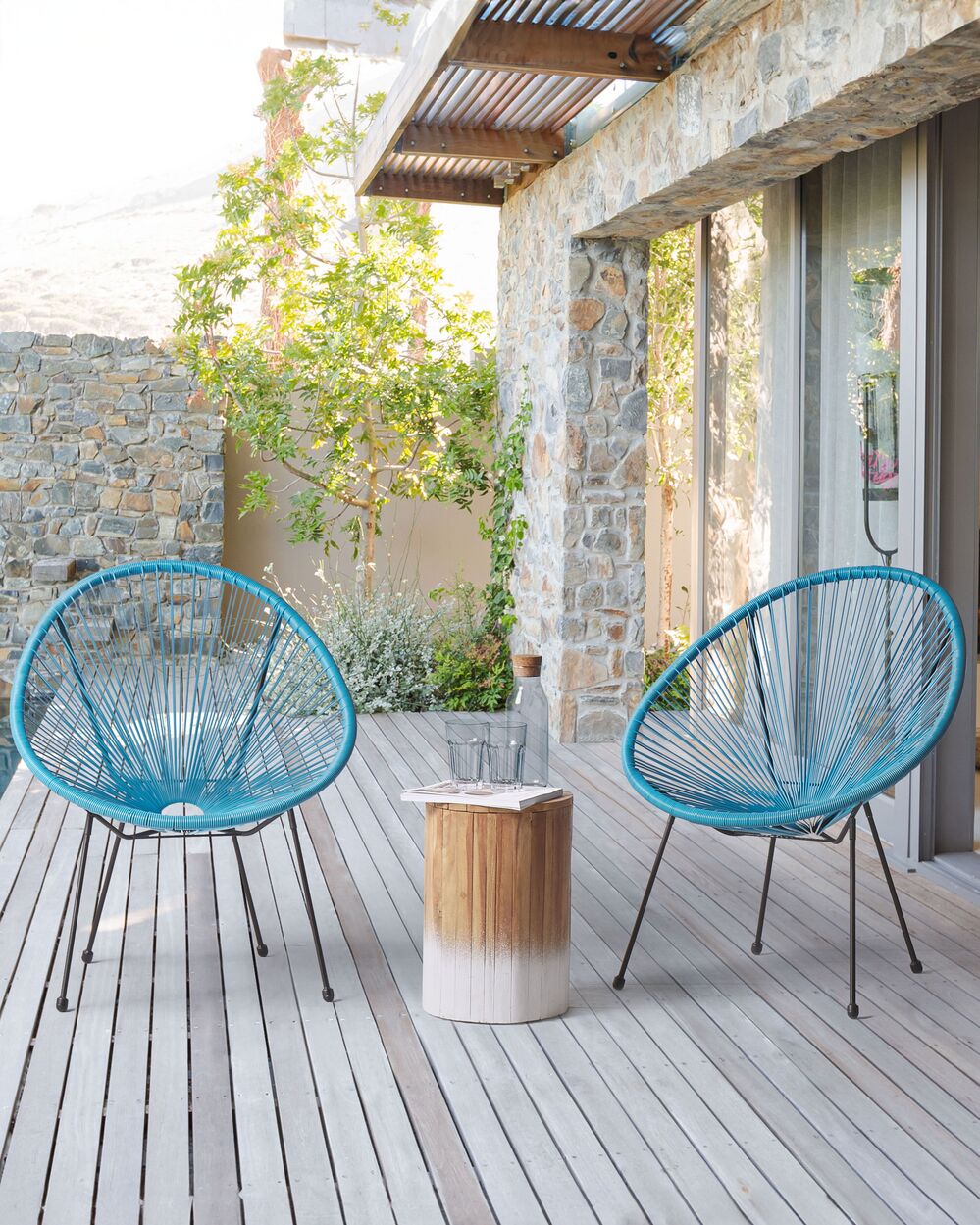 Set di 2 Sedie da Giardino Blu Rattan Sintetico Resistente e Duraturo