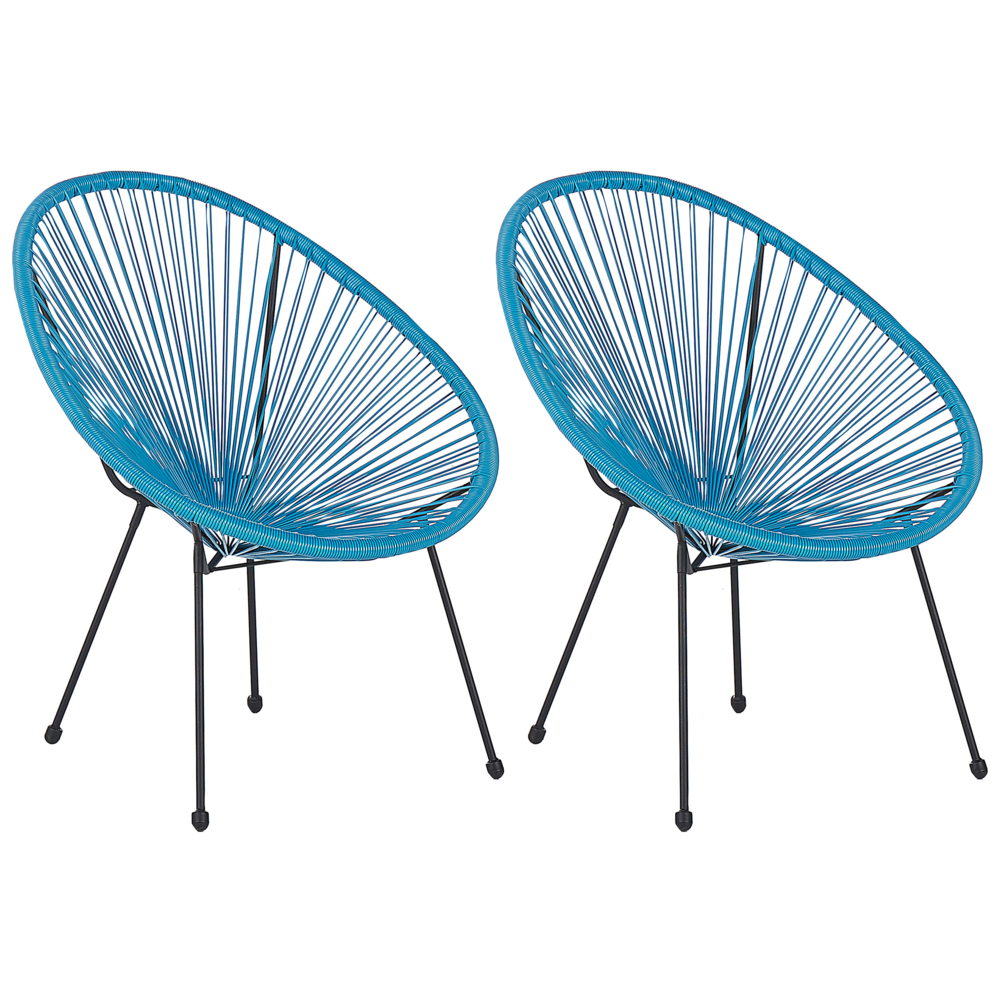 Set di 2 Sedie da Giardino Blu Rattan Sintetico Resistente e Duraturo
