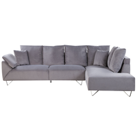 Divano angolare in tessuto di velluto a coste grigio 266 x 181 cm Cuscini Gambe cromate