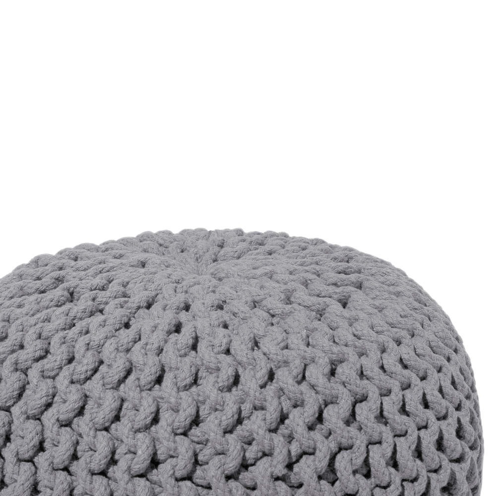Pouf ottomana grigio scuro in cotone lavorato a maglia perline EPS riempimento rotondo piccolo poggiapiedi 40 x 25 cm