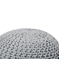 Pouf ottomana grigio chiaro in cotone lavorato a maglia perline EPS riempimento rotondo piccolo poggiapiedi 40 x 25 cm