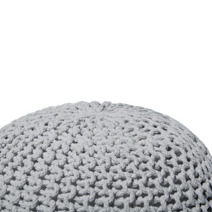 Pouf ottomana grigio chiaro in cotone lavorato a maglia perline EPS riempimento rotondo piccolo poggiapiedi 40 x 25 cm