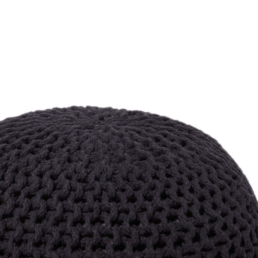 Pouf ottomana in cotone lavorato a maglia Nero perline EPS riempimento rotondo piccolo poggiapiedi 50 x 35 cm