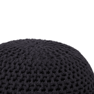 Pouf ottomana in cotone lavorato a maglia Nero perline EPS riempimento rotondo piccolo poggiapiedi 50 x 35 cm