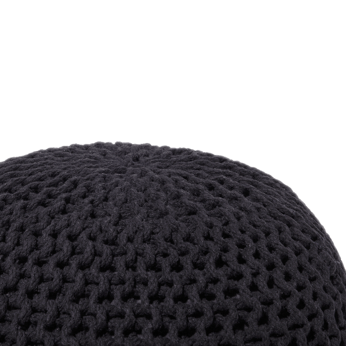 Pouf ottomana in cotone lavorato a maglia Nero perline EPS riempimento rotondo piccolo poggiapiedi 50 x 35 cm