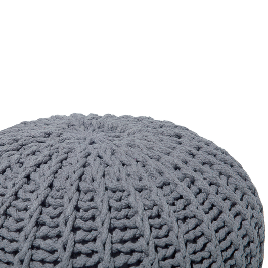 Pouf ottomana grigio in cotone lavorato a maglia perline EPS riempimento rotondo piccolo poggiapiedi 50 x 35 cm