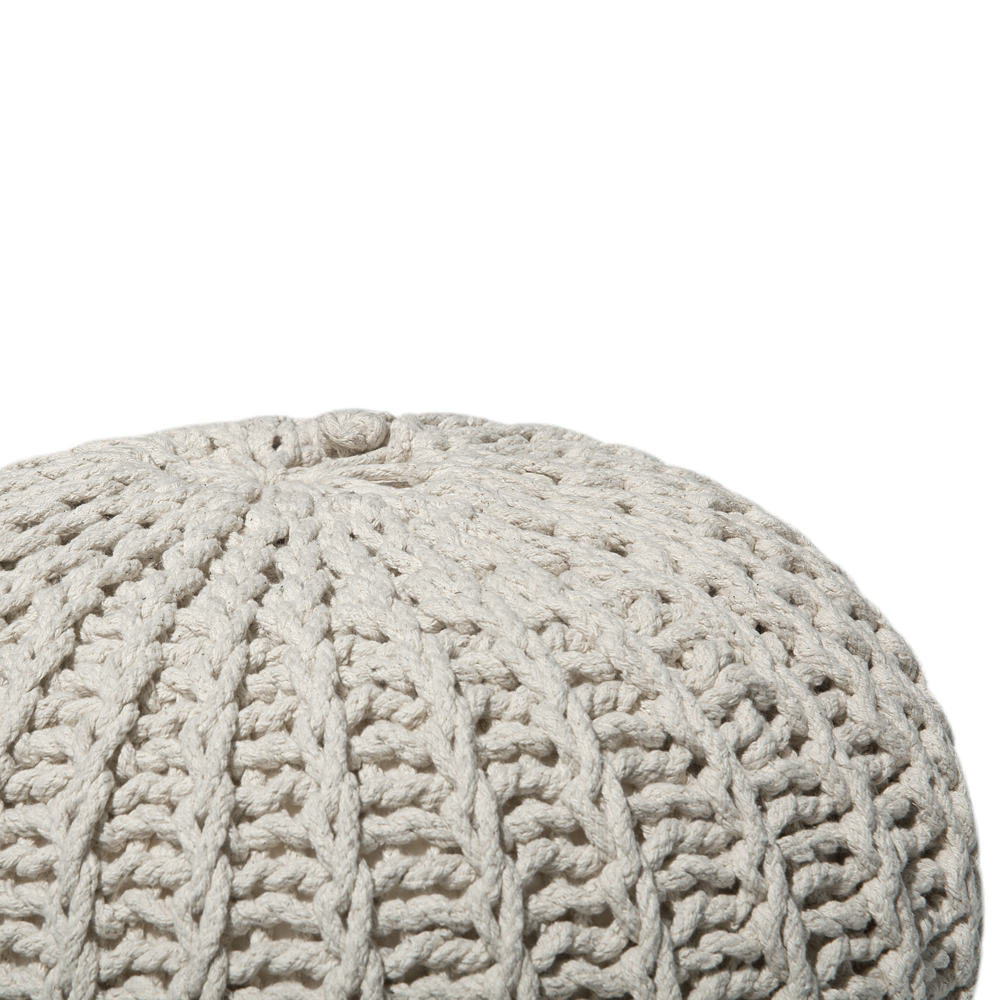 Pouf ottomana beige in cotone lavorato a maglia perline EPS riempimento rotondo piccolo poggiapiedi 50 x 35 cm