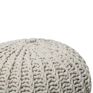 Pouf ottomana beige in cotone lavorato a maglia perline EPS riempimento rotondo piccolo poggiapiedi 50 x 35 cm