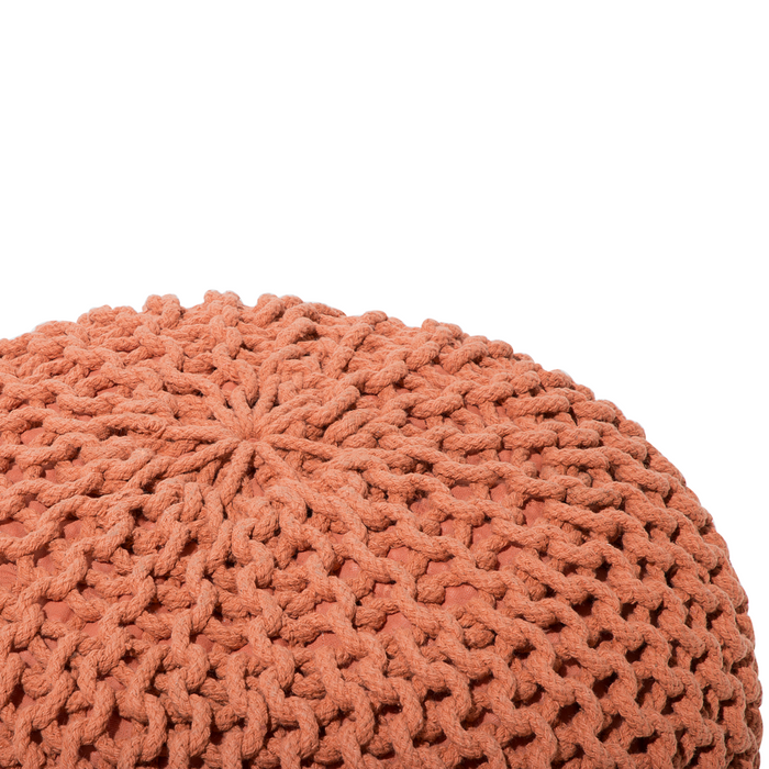 Pouf ottomana in cotone lavorato a maglia in rame con perline EPS riempimento rotondo piccolo poggiapiedi 40 x 25 cm