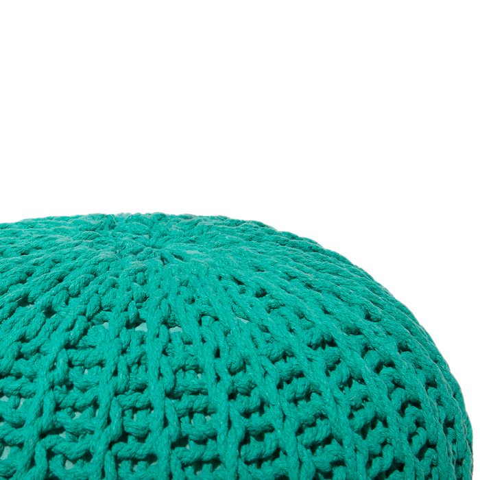 Pouf ottomana verde in cotone lavorato a maglia perline EPS riempimento rotondo piccolo poggiapiedi 50 x 35 cm