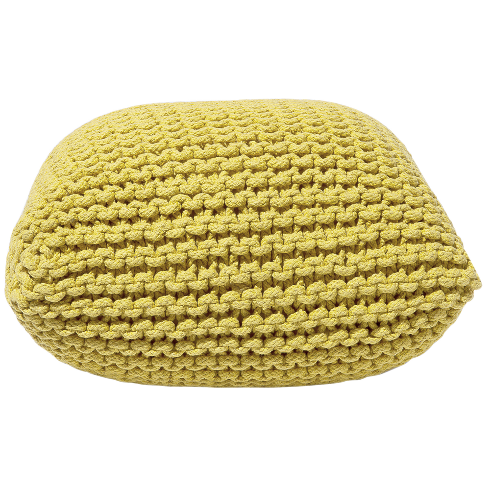 Pouf ottomana giallo in cotone lavorato a maglia perline EPS riempimento quadrato piccolo poggiapiedi 50 x 50 cm