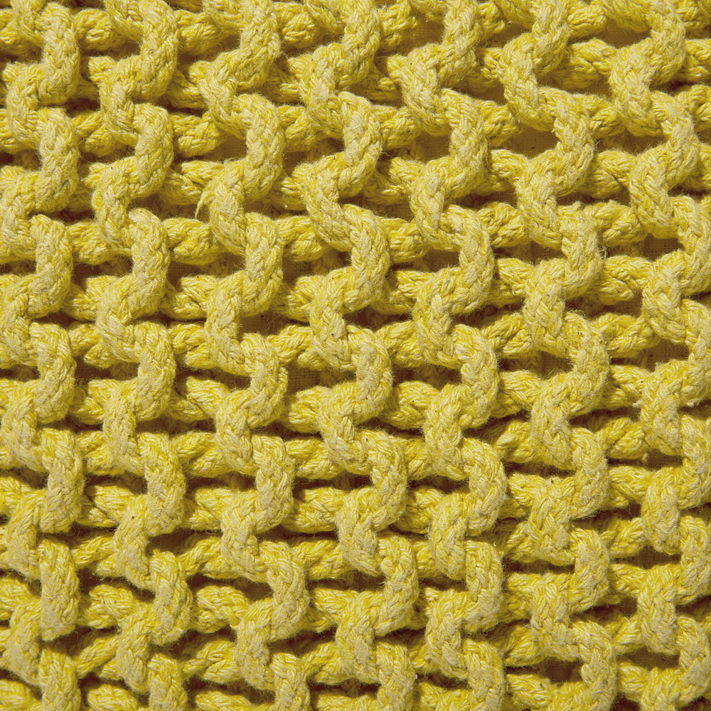 Pouf ottomana giallo in cotone lavorato a maglia perline EPS riempimento quadrato piccolo poggiapiedi 50 x 50 cm