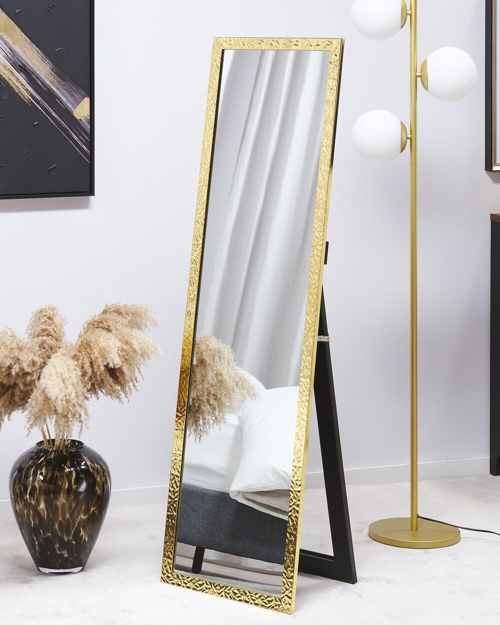 Specchio da terra in vetro dorato in materiale sintetico 40 x 140 cm con cornice decorativa dal design moderno