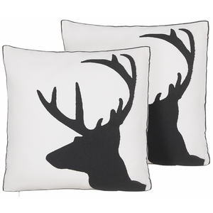 Set di 2 cuscini decorativi con testa di renna 45 x 45 cm bianco e nero