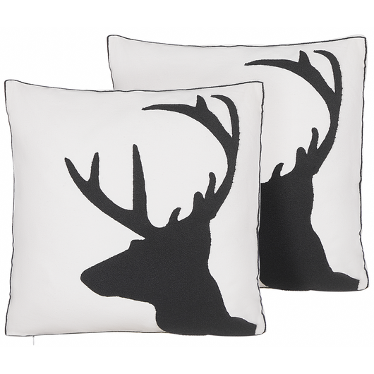 Set di 2 cuscini decorativi con testa di renna 45 x 45 cm bianco e nero