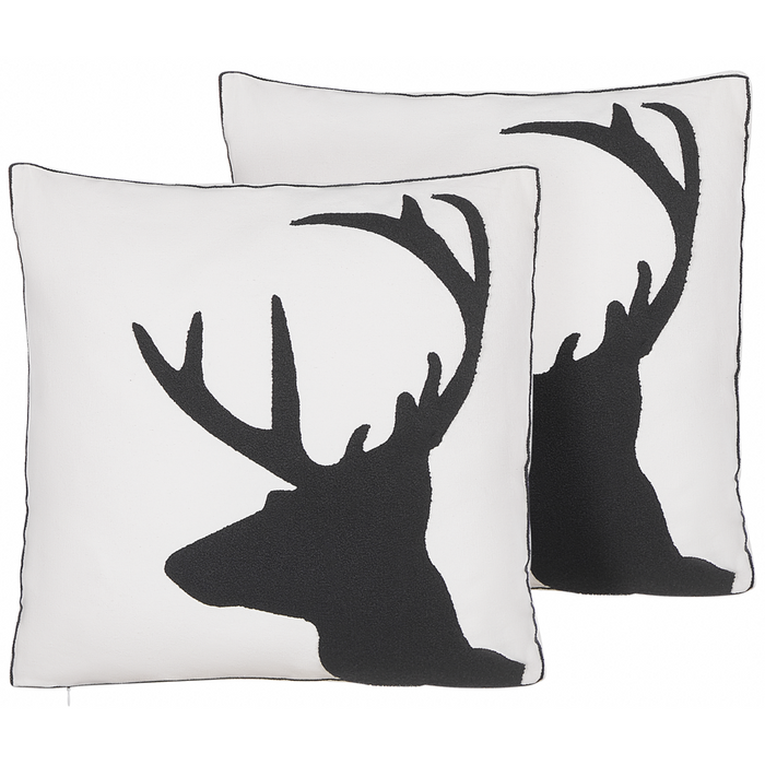 Set di 2 cuscini decorativi con testa di renna 45 x 45 cm bianco e nero