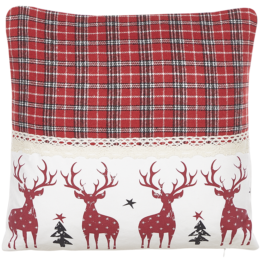 Set di 2 cuscini decorativi con renne 45 x 45 cm rosso stile moderno contemporaneo salotto camera da letto