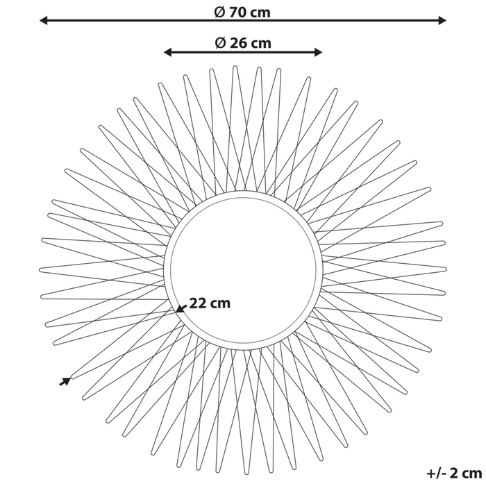 Specchio da parete tondo a forma di sole 70 cm in stile moderno