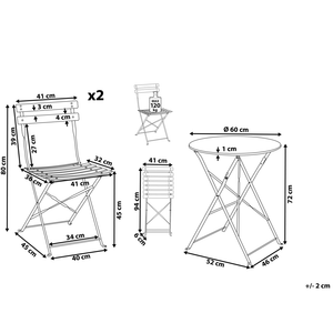 Set da Esterno 3 pezzi Tavolino e 2 Sedile Pieghevoli in Metallo Bordeaux
