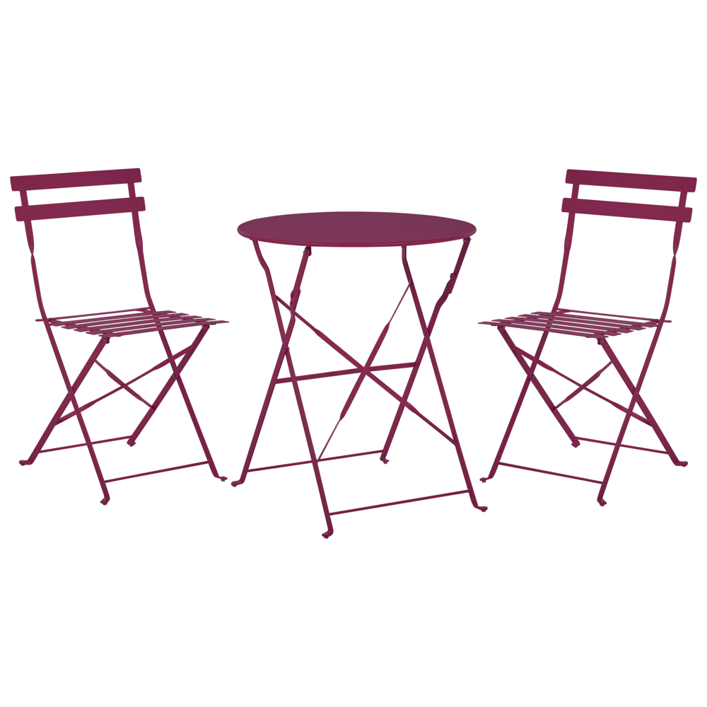Set da Esterno 3 pezzi Tavolino e 2 Sedile Pieghevoli in Metallo Bordeaux