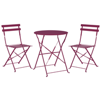 Set da Esterno 3 pezzi Tavolino e 2 Sedile Pieghevoli in Metallo Bordeaux