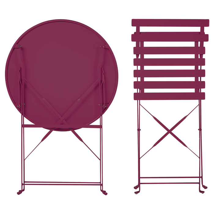 Set da Esterno 3 pezzi Tavolino e 2 Sedile Pieghevoli in Metallo Bordeaux