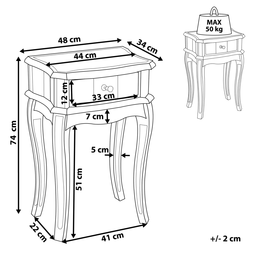 Tavolino a Specchio Argento 1 Cassetto Chic Design Francese
