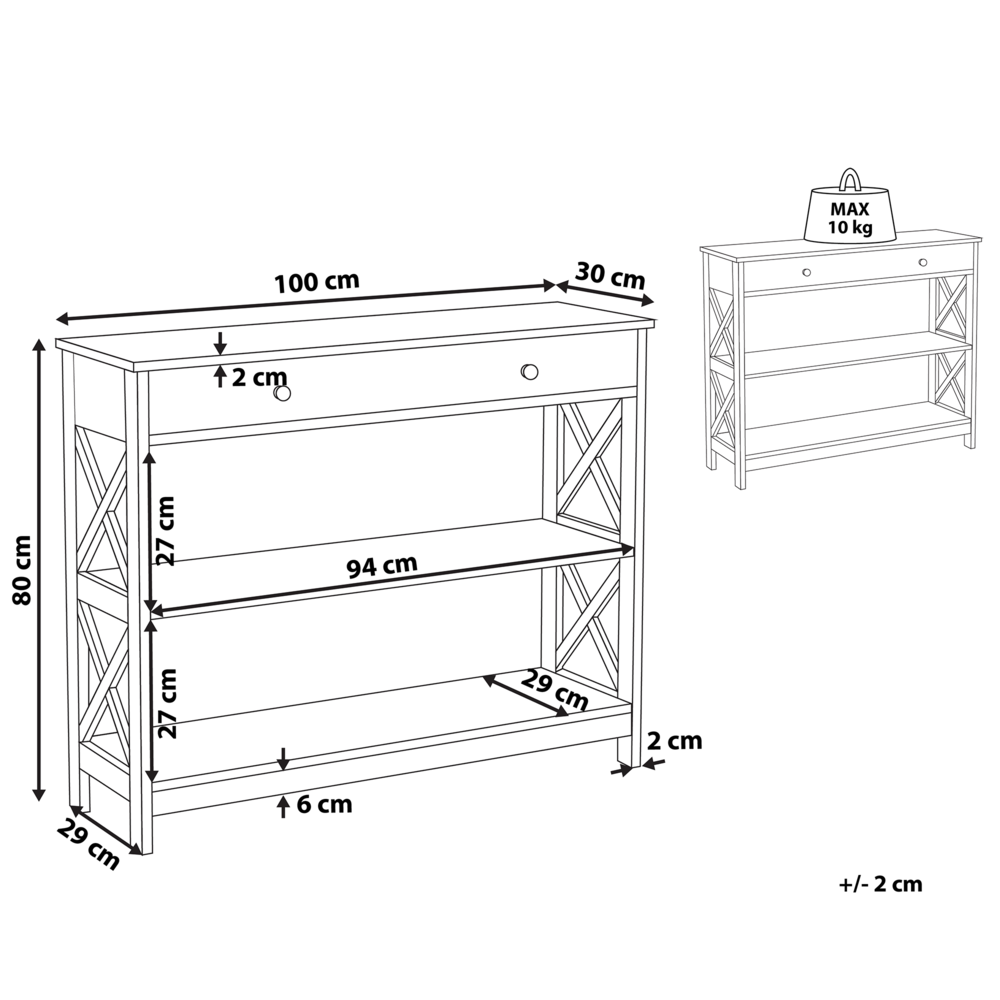 Console Madia credenza Nera 80 x 100 x 30 cm credenza 1 Cassetto 2 Ripiani Country