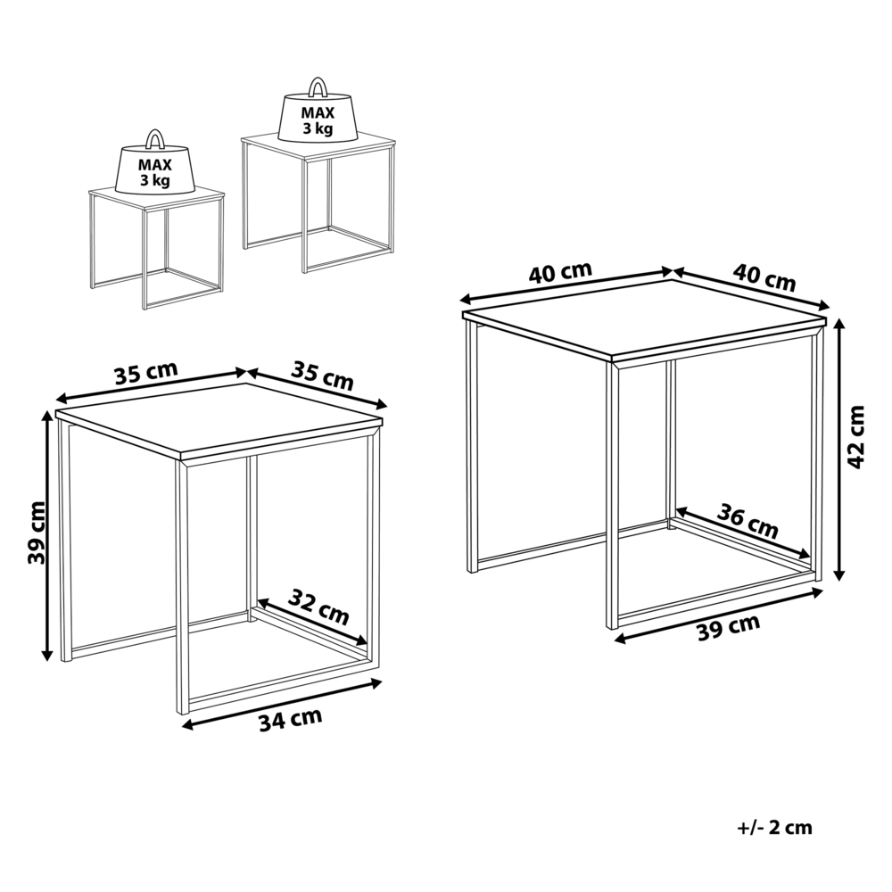 Set di 2 Tavolini da Caffè in Legno Scuro Struttura Nera Grandi e Piccoli Industriali