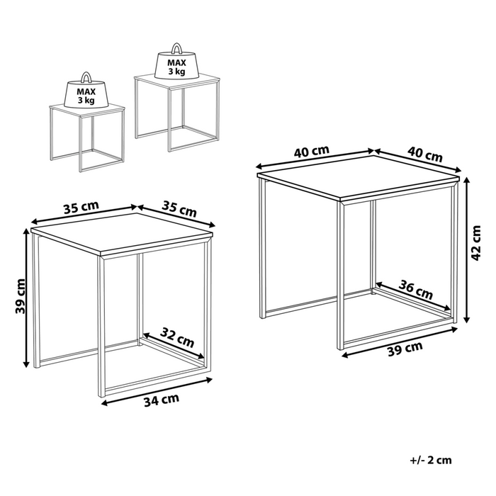 Set di 2 Tavolini da Caffè in Legno Scuro Struttura Nera Grandi e Piccoli Industriali