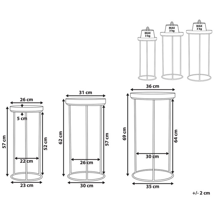 Set di 3 Tavolini Struttura in Metallo Nero Base Traforata Effetto Marmo Grigio Beige Piano Bianco