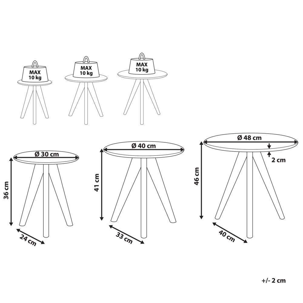 Nido di 3 tavoli con base per treppiede in legno chiaro con piano grigio in stile scandinavo
