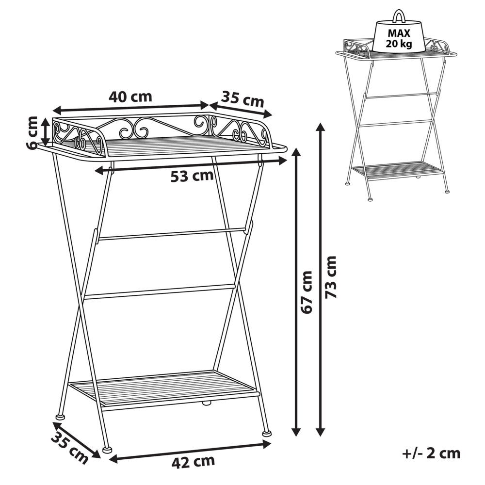 Tavolino in metallo bianco 40 x 35 cm con ripiano pieghevole in filo metallico design vittoriano vintage