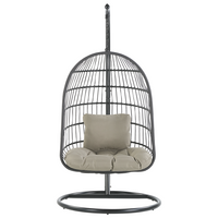 Poltrona Sospesa con Cesta in Corda di Poliestere Beige per Interno ed Esterno Boho