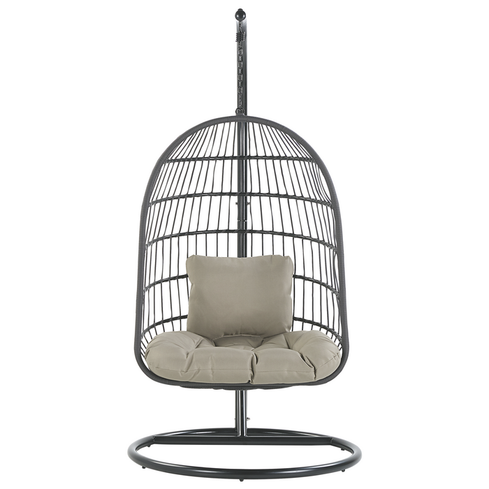 Poltrona Sospesa con Cesta in Corda di Poliestere Beige per Interno ed Esterno Boho