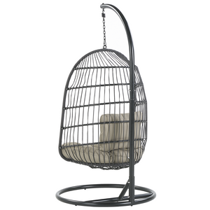 Poltrona Sospesa con Cesta in Corda di Poliestere Beige per Interno ed Esterno Boho