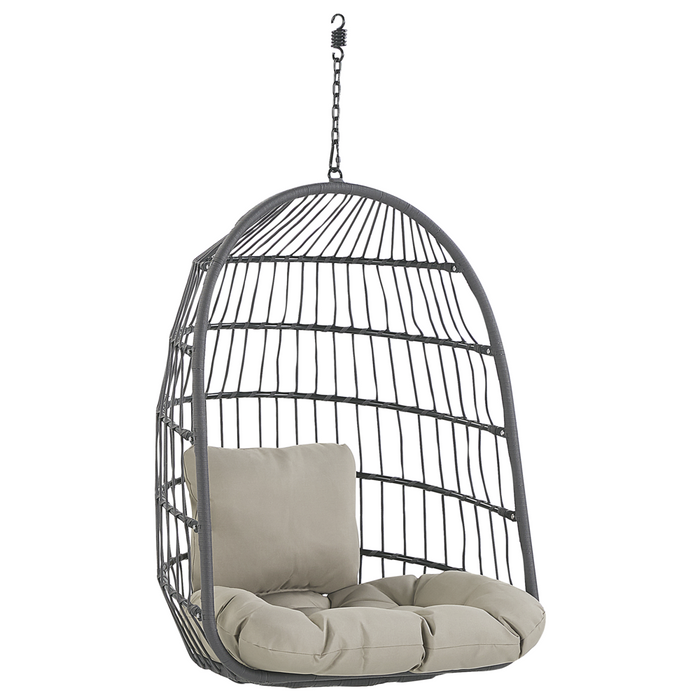 Poltrona Sospesa con Cesta in Corda di Poliestere Beige per Interno ed Esterno Boho