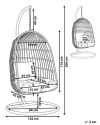 Poltrona Sospesa con Cesta in Corda di Poliestere Beige per Interno ed Esterno Boho