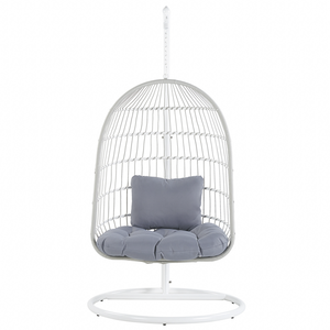 Poltrona Sospesa con Cesta in Corda di Poliestere Beige per Interno ed Esterno Boho