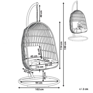 Poltrona Sospesa con Cesta in Corda di Poliestere Beige per Interno ed Esterno Boho