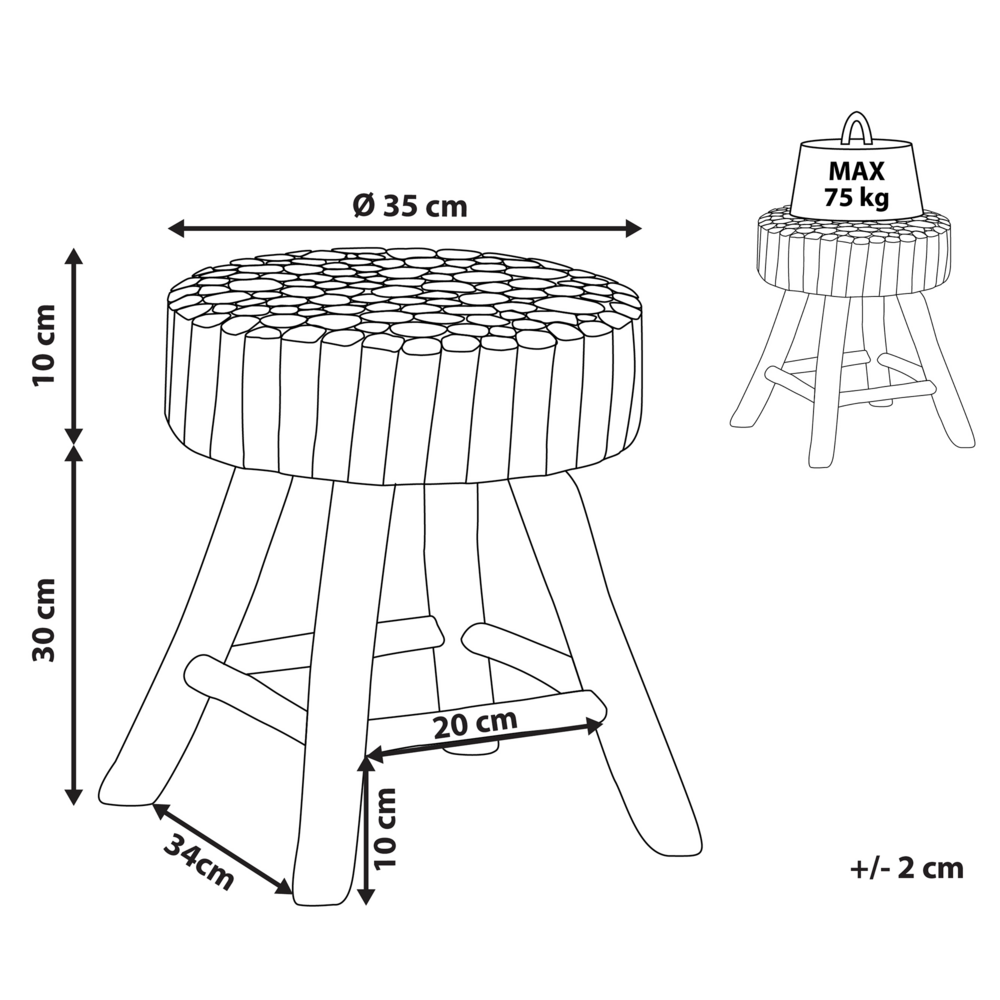 Comodino Leggero Legno Teak 35 x 35 x 40 cm Poggiapiedi Sgabello Rustico Moderno