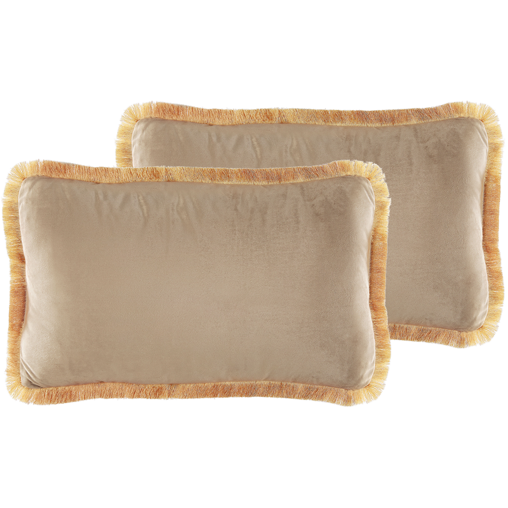 Set di 2 cuscini velluto Accessorio decorativo nappe 30 x 50 cm beige
