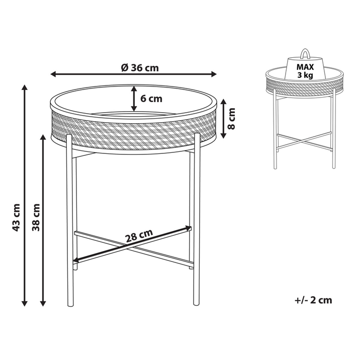Tavolino in metallo Nero gambe pieghevoli in rattan chiaro piano staccabile rotondo Boho