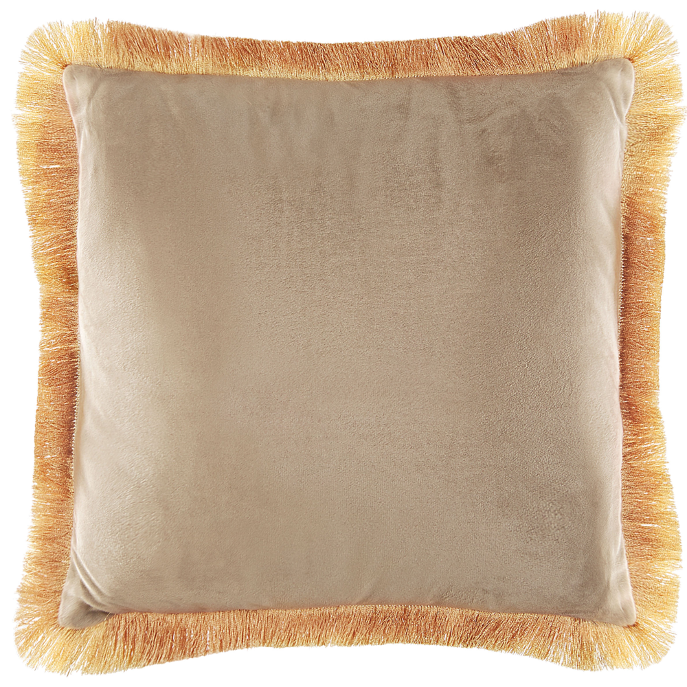 Set di 2 cuscini velluto Accessorio decorativo nappe 45 x 45 cm beige