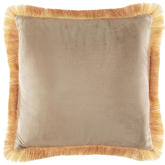 Set di 2 cuscini velluto Accessorio decorativo nappe 45 x 45 cm beige