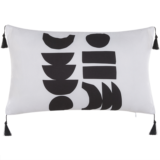 Set di 2 cuscini motivo geometrico nappe 30 x 50 cm bianco e nero