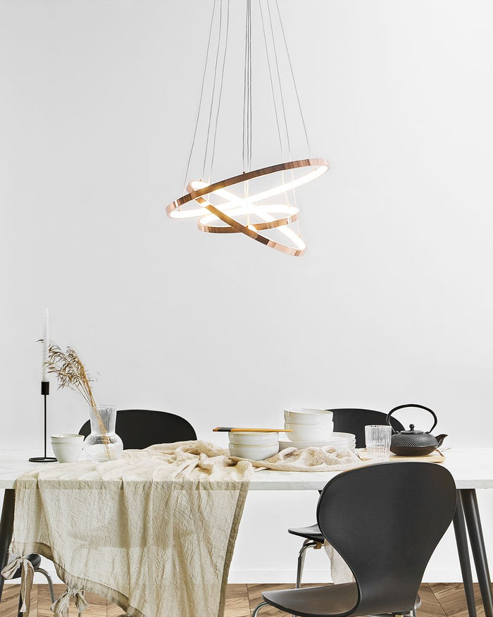 Lampada a Sospensione Moderna Illuminazione Integrata LED 3 Anelli Rotondi Oro Rosa