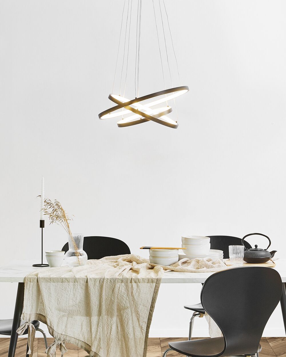 Lampada a Sospensione Moderna Illuminazione Integrata LED 3 Anelli Tondi Nero