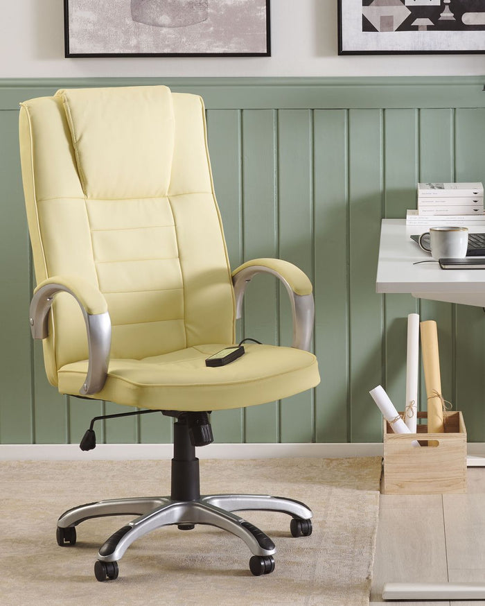 Poltrona da ufficio massaggiante riscaldata con seduta in pelle sintetica beige