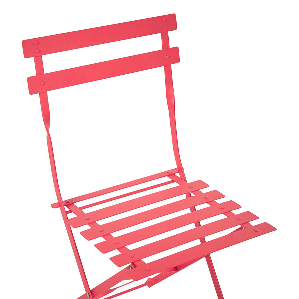 Set da bistrot da 3 pezzi con schienale a doghe pieghevole in metallo rosso per esterni